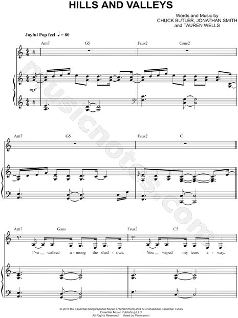 Tauren Wells "Hills and Valleys" Sheet Music in C Major (transposable) - Download & Print - SKU ...