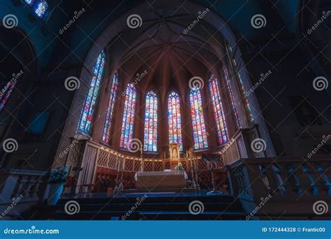 Interior of Notre Dame Cathedral with Altar and Stained Glass Editorial ...