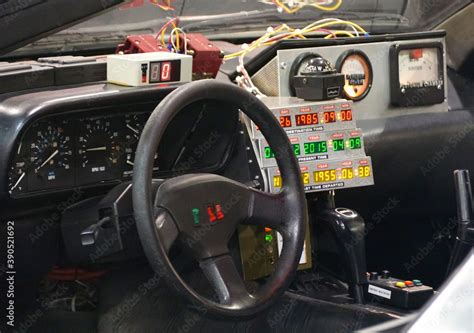 Philadelphia, Pennsylvania, U.S.A - February 9, 2020 - The interior of DMC DeLorean car used in ...