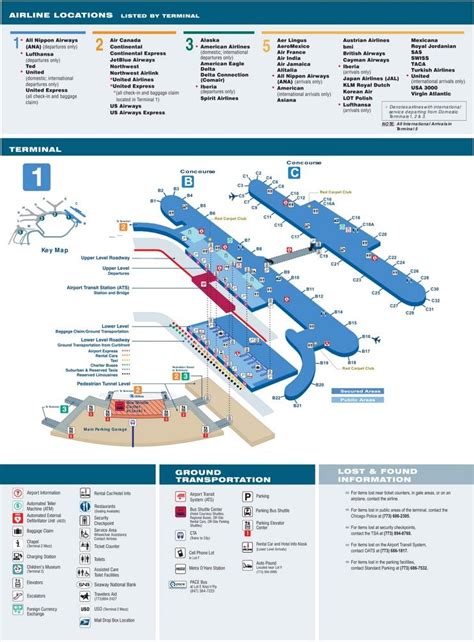 O'Hare Airport terminal 1 map | Map, Airports terminal, Airport map