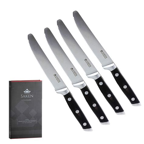 Saken Steak knife Set – Serrated Steak Knives - German Ultra Sharp High Carbon Steel - Luxury ...