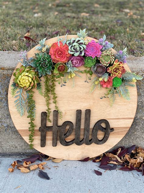 Hello Sign With Succulents Wood Flower Succulents Succulent | Etsy