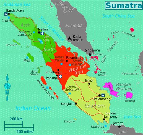 Administrative divisions map of Sumatra