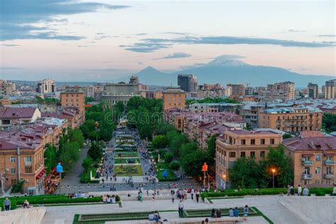 City Skyline of Yerevan at Sunrise, with Mountain Ararat Stock Image ...