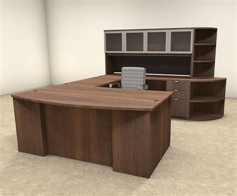 6pc U Shaped Modern Contemporary Executive Office Desk Set, #OF-CON-U44 - H2O Furniture