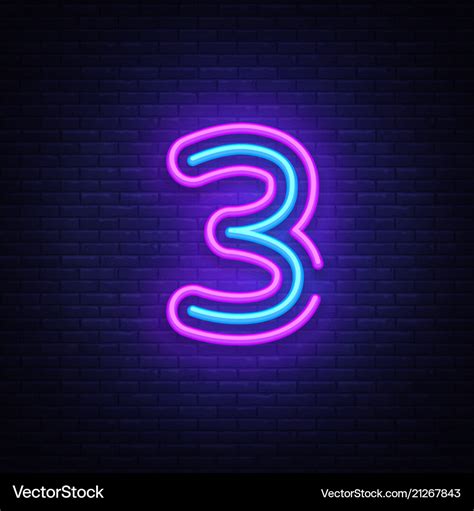 Number three symbol neon sign third Royalty Free Vector