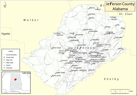 Map of Jefferson County, Alabama showing cities, highways & important places. Check Where is ...