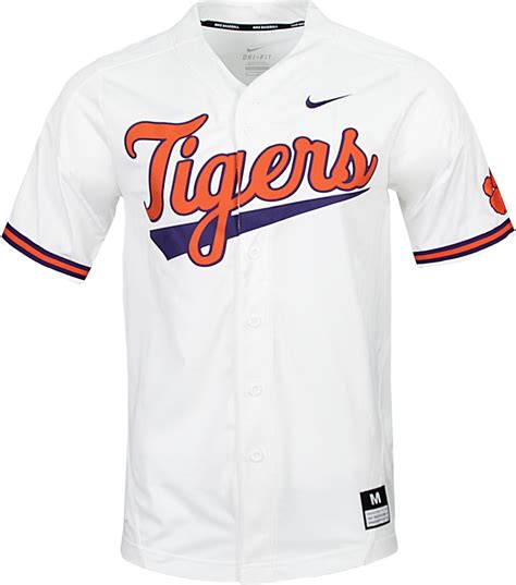 Nike Men's Clemson Tigers Dri-FIT Replica Baseball White Jersey, Size ...