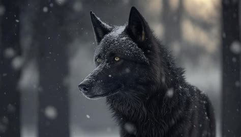 Premium Photo | Black wolf in snow