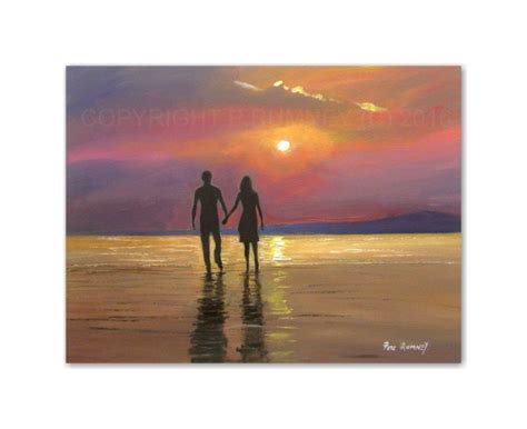 PETE RUMNEY FINE ART BUY ORIGINAL ACRYLIC OIL PAINTING COUPLE AT SUNSET BEACH in… | Beach sunset ...