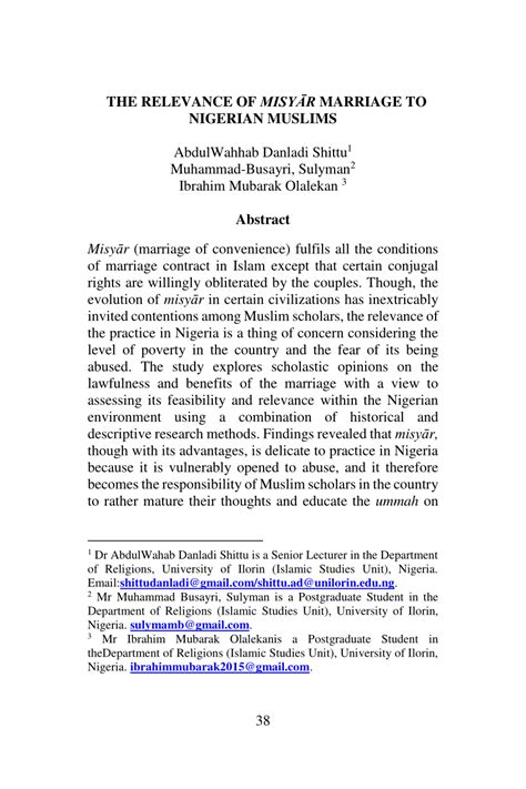 (PDF) THE RELEVANCE OF MISYĀR MARRIAGE TO NIGERIAN MUSLIMS