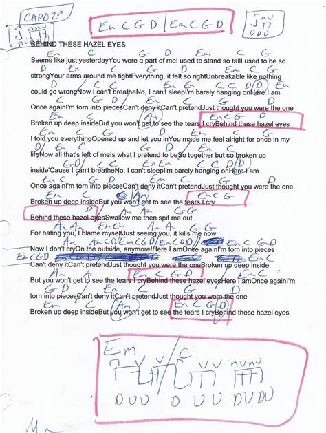 Behind These Hazel Eyes (Kelly Clarkson) Guitar Chord Chart - Capo 2nd Fret