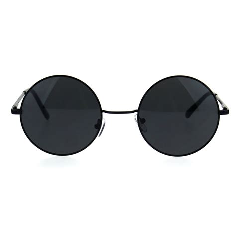 Mens All Black Round Circle Lens Hippie Groovy Metal Rim Sunglasses ...