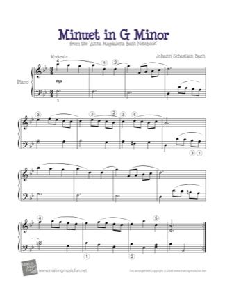 Minuet in G Minor - Bach Free Piano Sheet Music PDF