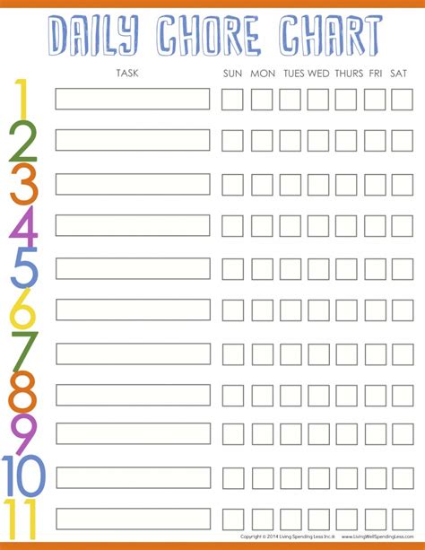 Daily Chore Chart Free Printable - Printable Templates