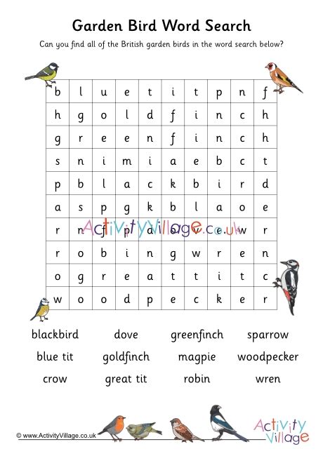 British Garden Bird Word Search