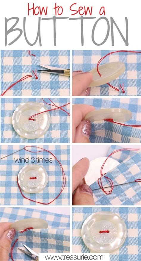 How to Sew a Button - BEGINNERS Guide | TREASURIE | Sewing a button, Teaching sewing, Sewing lessons