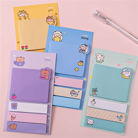 Cartoon Animal Index Sticky Notes Kawaii Stationery Memo Pads 80 Sheets ...