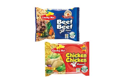 Lucky Me Noodles Ingredients of Beef, Chicken Flavors