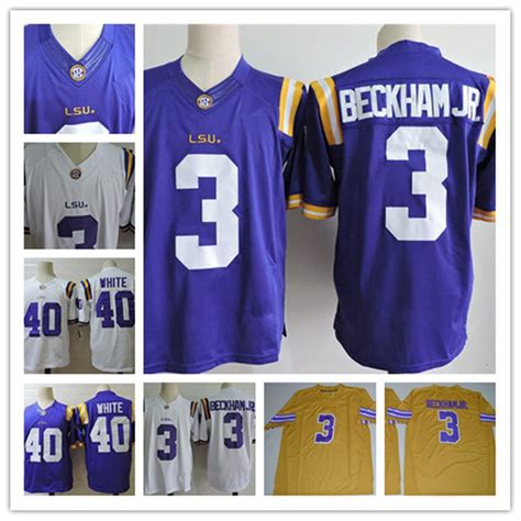 2021 NCAA #3 Odell Beckham Jr LSU Tigers College Football Jerseys Stitched Purple White 40 Devin ...