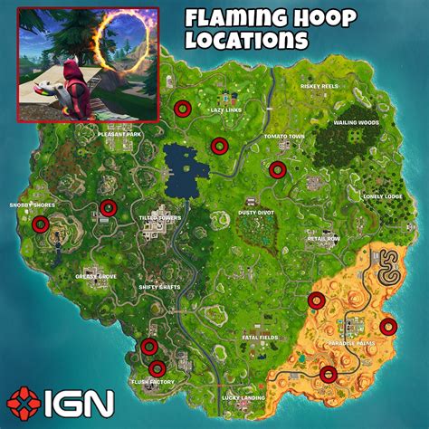 Fortnite Week 4 Challenges - Flaming Hoop Locations, Search Between Gas Station, Soccer Pitch ...