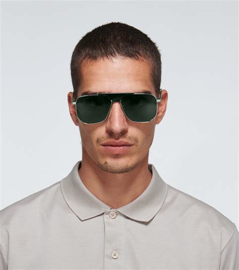 Bottega Veneta Leather Metal Frame Aviator Sunglasses in Metallic for Men - Lyst