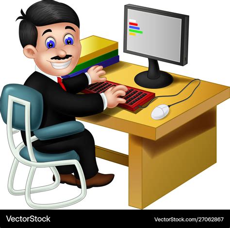 Funny employee man working with computer cartoon Vector Image