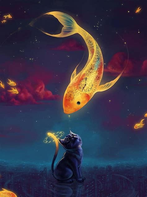 Cat dream, flying fish, HD phone wallpaper | Peakpx