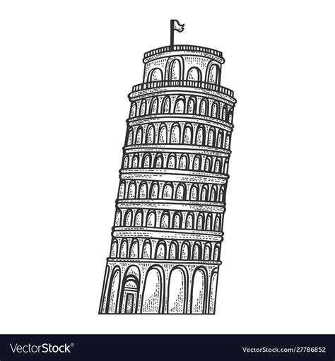 Leaning tower pisa sketch engraving Royalty Free Vector