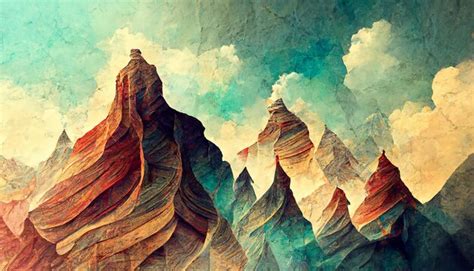 Premium Photo | Stylized mountain landscape with evening sun drawing in pink and brown tones ...