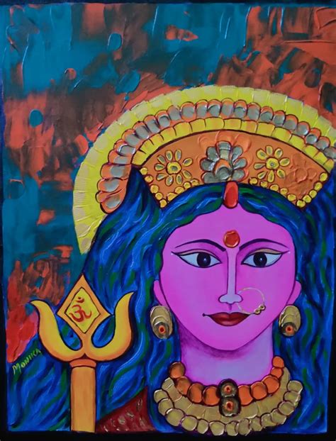 Maa Durga #1 - Indian Art (14" x 18") - International Indian Folk Art ...