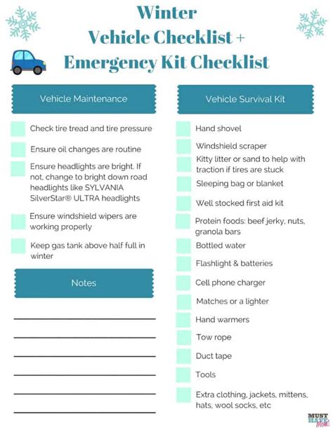 Free Winter Vehicle Checklist & Emergency Kit Checklist