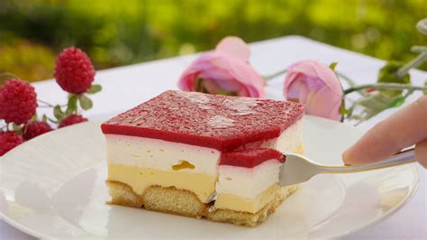 Himbeer Schnitten mit Vanillecreme | Kuchen ohne Backen – Einfache Rezepte