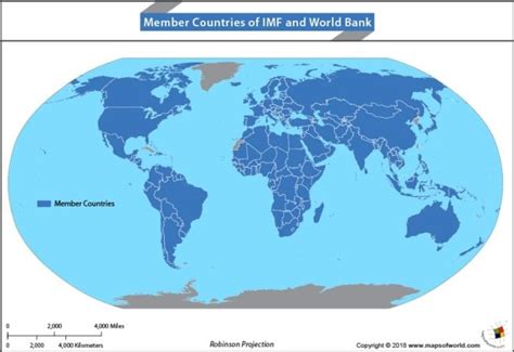 World Map highlighting countries that are members of IMF and World Bank ...