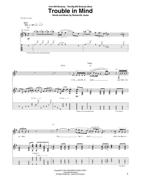 Trouble In Mind by Big Bill Broonzy - Guitar Tab - Guitar Instructor