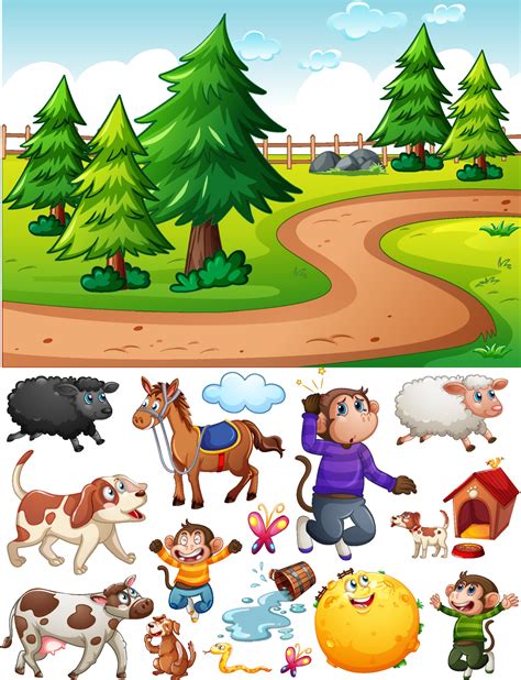 Blank nature scene with isolated cartoon character and objects 2037357 ...