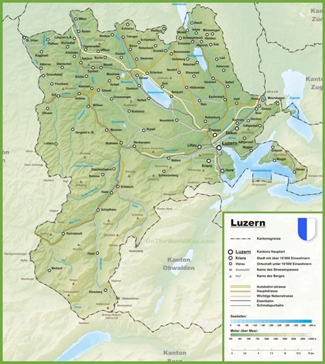 Canton of Lucerne map with cities and towns - Ontheworldmap.com