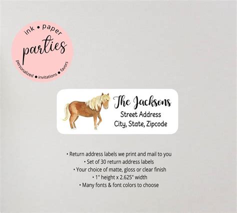 Horse Pony Farm Animals Pets Pet Return Address Labels Personalized Custom We Print and Mail to ...