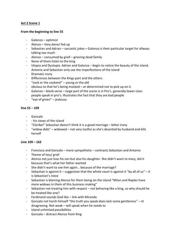 Tempest Act 2 scene 1 analysis/ notes | Teaching Resources