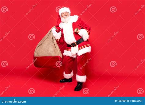 Funny Santa Claus Holding Sack Bag with Merry Christmas Presents Stock ...