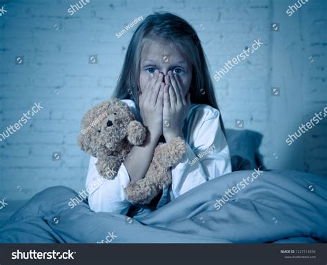 Scared Little Girl Sitting Bed Covering Stock Photo 1227114334 | Shutterstock