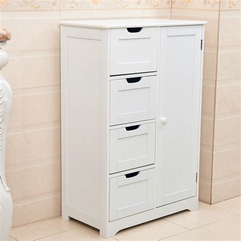 White Wooden 4 Drawer Bathroom Storage Cupboard Cabinet Free Standing ...