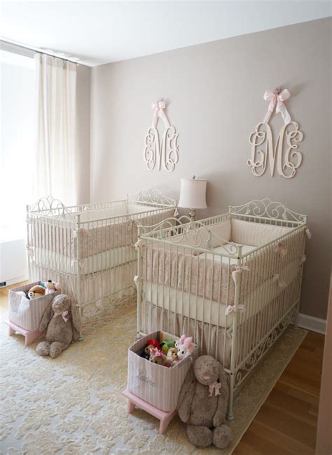 Pink, Ivory and Grey Twin Girls Nursery - feminine and elegant! Twin Baby Rooms, Twin Girls ...