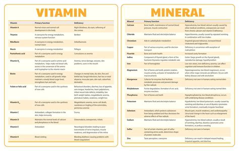 Printable Vitamin And Mineral Deficiency Symptoms Chart | Mineral chart, Vitamins and minerals ...