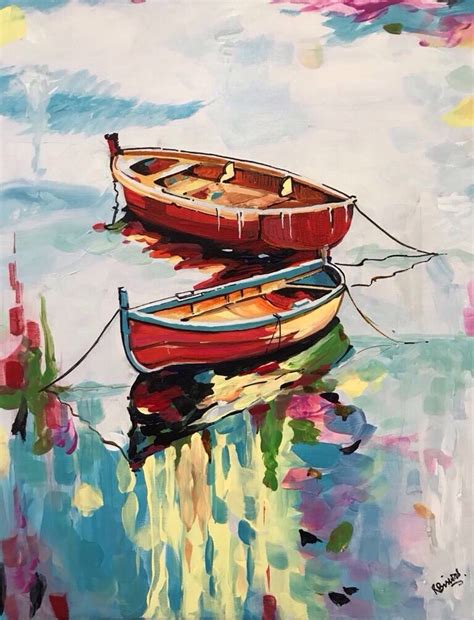 Acrylic Painting -- Boats in Water (Spring Morning) | Painting, Abstract artwork, Artwork