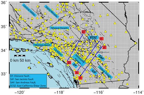 Map of the Southern California plate boundary region. The thick black ...