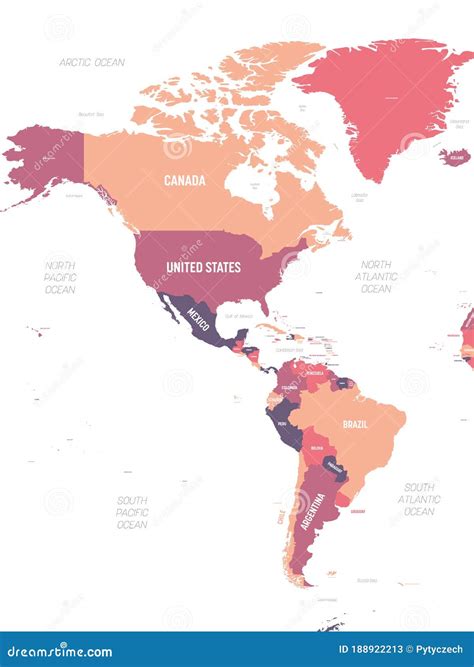 The Americas, Political Map With Single States In Different Colors ...