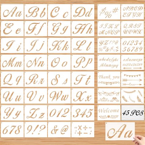 Buy 45 Pcs Calligraphy Stencils, Letter Number Symbol Reusable Plastic Templates Kits Alphabet ...