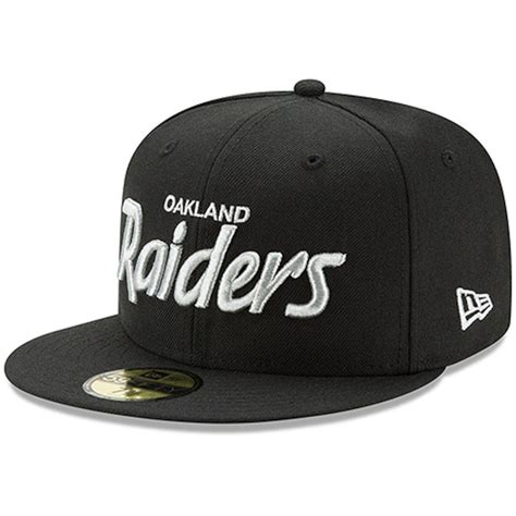 Oakland Raiders New Era Script Logo Omaha 59FIFTY Fitted Hat - Black ...