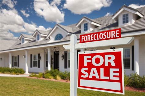 Foreclosure Real Estate Sign and House - Right Stock Image - Image of ...